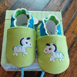 Danzy Green and Blue Baby Shoes with Zebra Motif